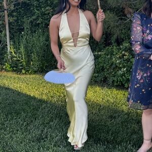 Butter Yellow Halter Satin Dress